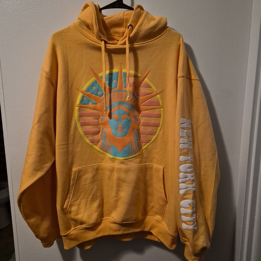 Yellow New York City Hoodie with Statue of Liberty Design